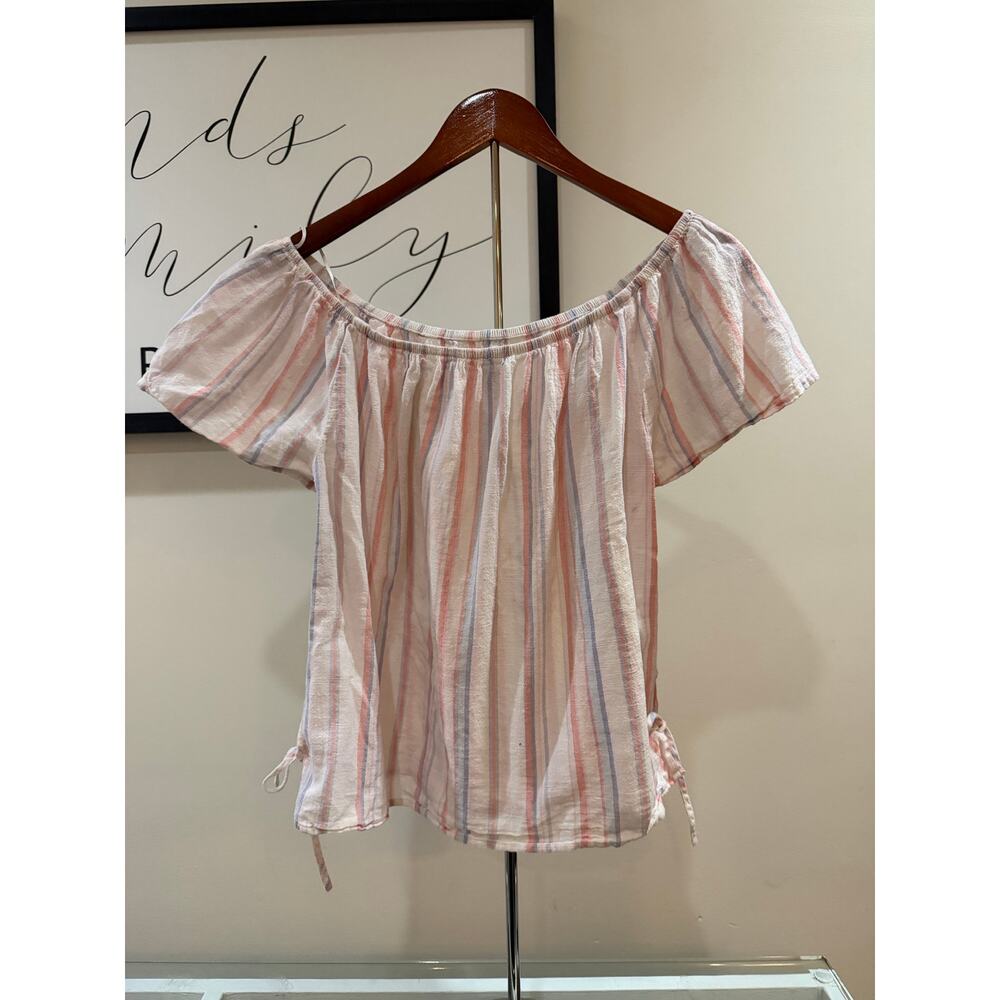 🌸 Pink Rose Striped Gauze Top – Size Medium